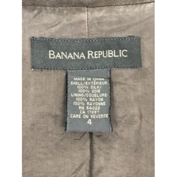 Vintage BANANA REPUBLIC Dark Khaki Silk Rayon Jacket Blazer size 4 - Picture 4 of 7
